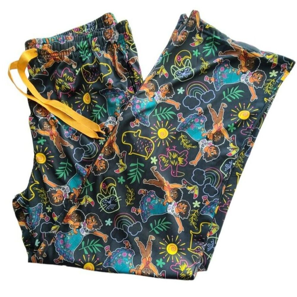 Disney Encanto Mirabel Antonio Pajama Pants Black Neon Print Medium 15960379
